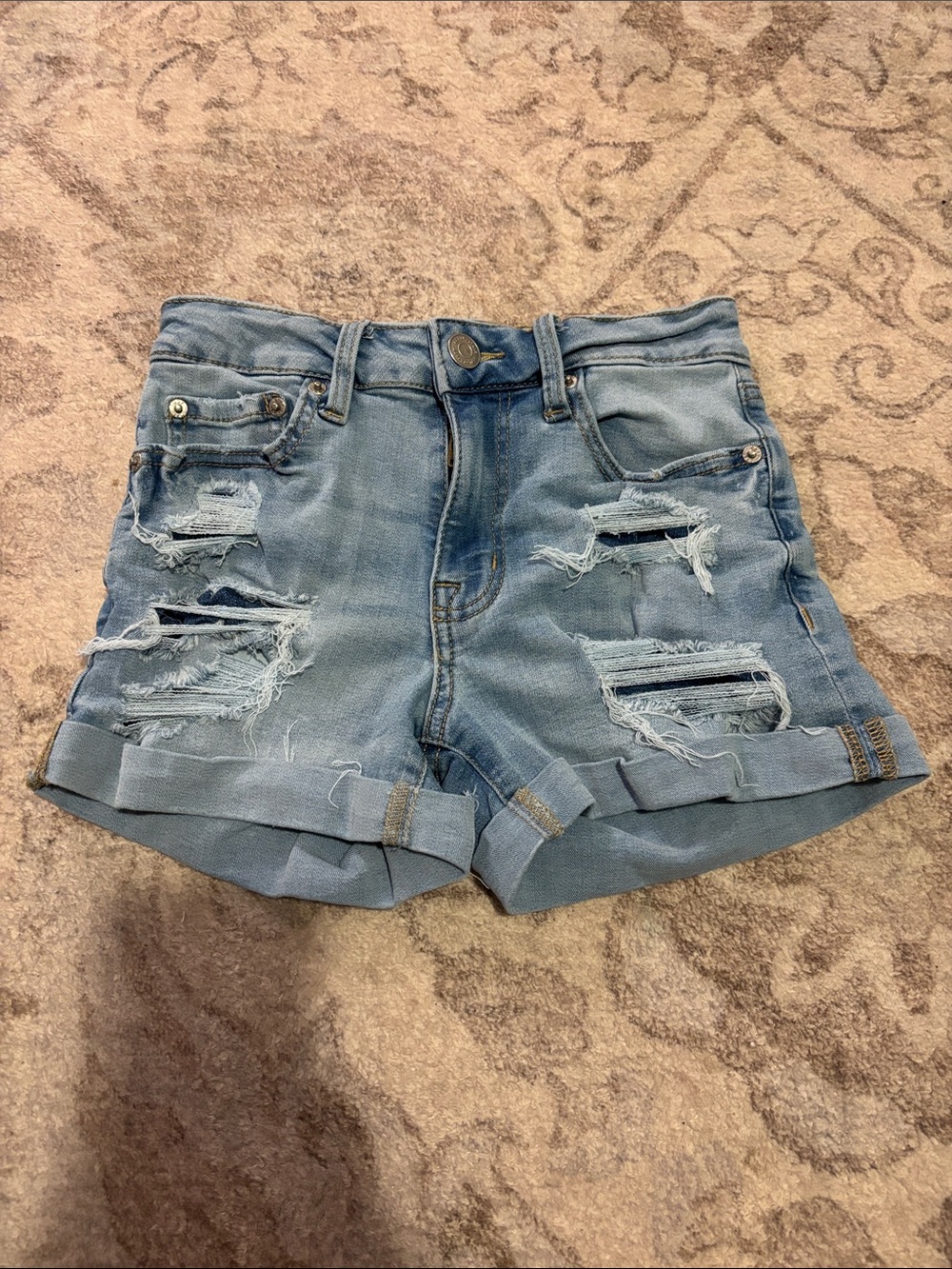 Aeropostale Light Blue Distressed Cuffed Jean Shorts - Women